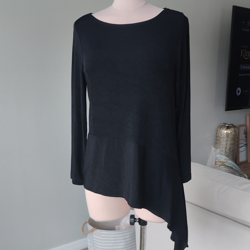 Elegant Black Asymmetrical Long Sleeve Top